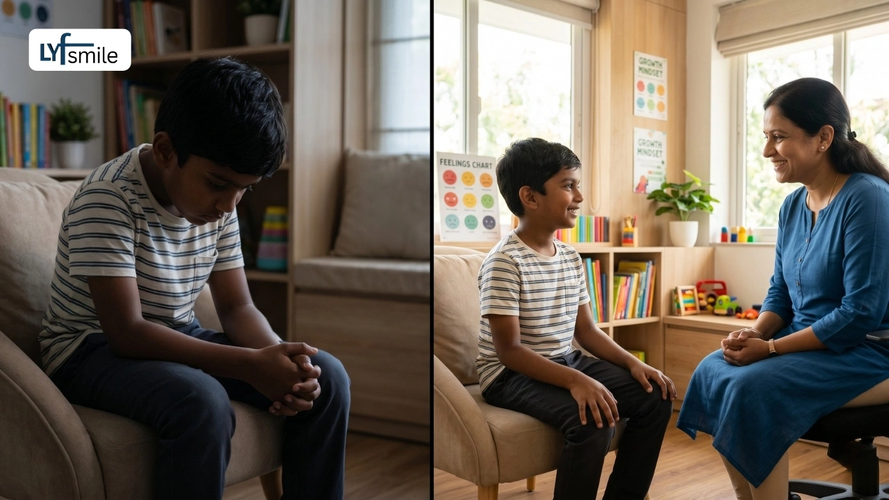 Child therapist helping build confidence and reduce hesitation